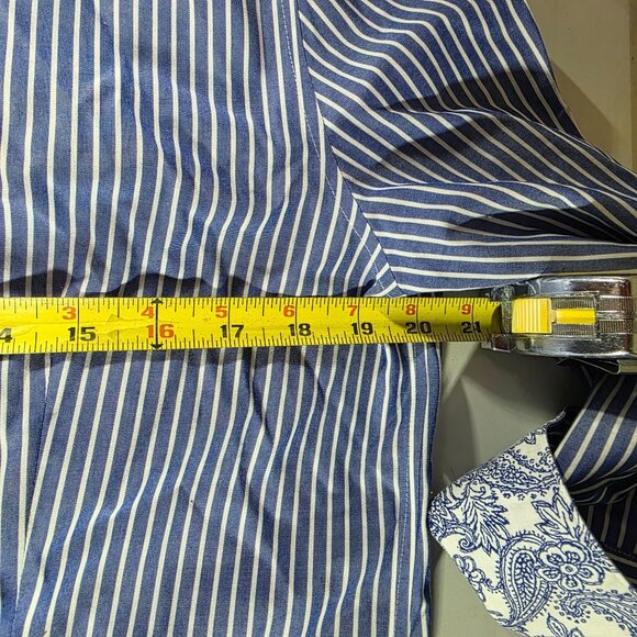 Talbots Blue White Striped Button-Down Shirt Womens Sz14 Paisley Cuff nautical - Picture 5 of 6